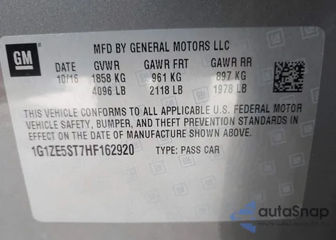 2017 Chevrolet Malibu 1Lt from USA, damaged, VIN 1G1ZE5ST7HF162920